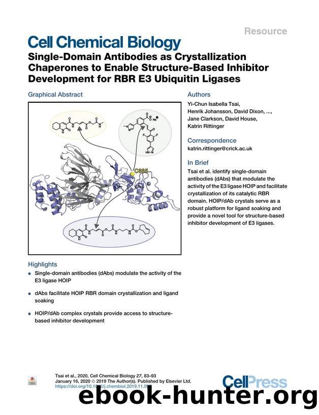Single-Domain Antibodies as Crystallization Chaperones to Enable Structure-Based Inhibitor Development for RBR E3&nbsp;Ubiquitin Ligases by unknow