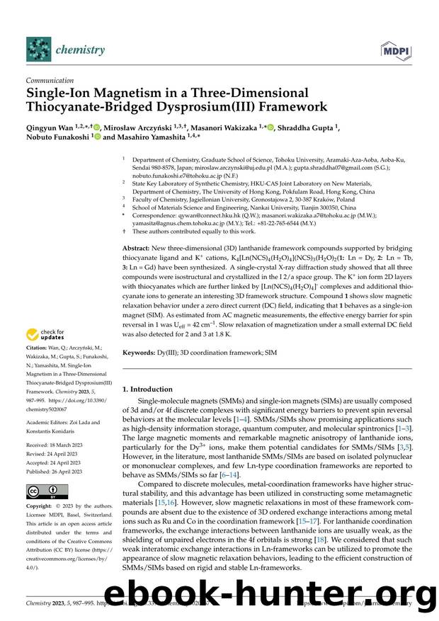Single-Ion Magnetism in a Three-Dimensional Thiocyanate-Bridged Dysprosium(III) Framework by unknow