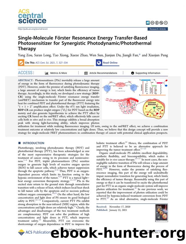 Single-Molecule FoÌrster Resonance Energy Transfer-Based Photosensitizer for Synergistic PhotodynamicPhotothermal Therapy by unknow