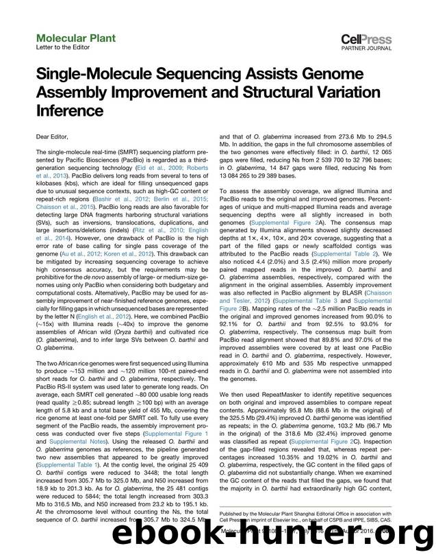 Single-Molecule Sequencing Assists Genome Assembly Improvement and Structural Variation Inference by unknow