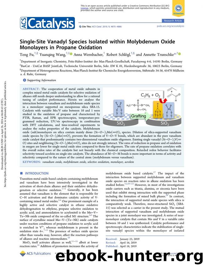 Single-Site Vanadyl Species Isolated within Molybdenum Oxide Monolayers in Propane Oxidation by Teng Fu Yuanqing Wang Anna Wernbacher Robert Schlögl & Annette Trunschke
