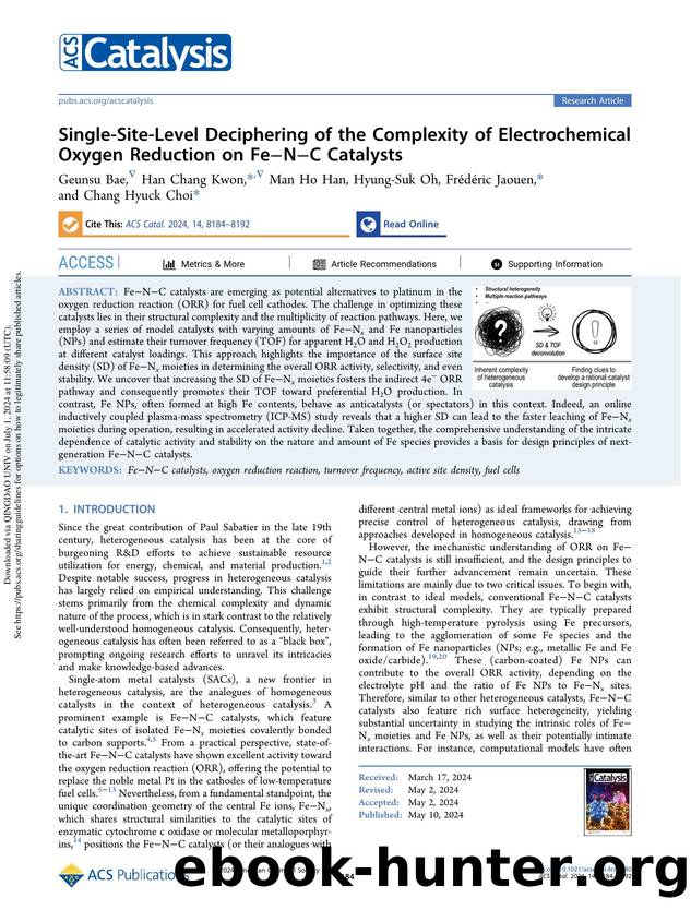 Single-Site-Level Deciphering of the Complexity of Electrochemical Oxygen Reduction on FeâNâC Catalysts by Geunsu Bae Han Chang Kwon Man Ho Han Hyung-Suk Oh Frédéric Jaouen & Chang Hyuck Choi