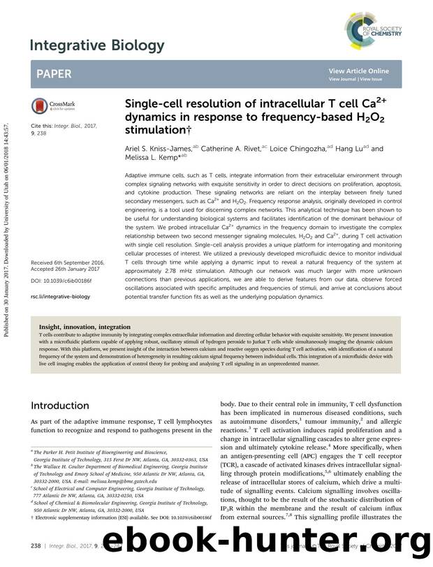Single-cell resolution of intracellular T cell Ca2+ dynamics in response to frequency-based H2O2 stimulation by Ariel S. Kniss-James & Catherine A. Rivet & Loice Chingozha & Hang Lu & Melissa L. Kemp