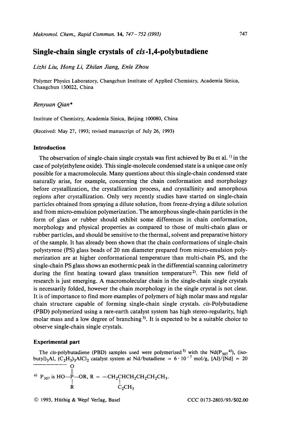 Single-chain single crystals of cis-1,4-polybutadiene by Unknown