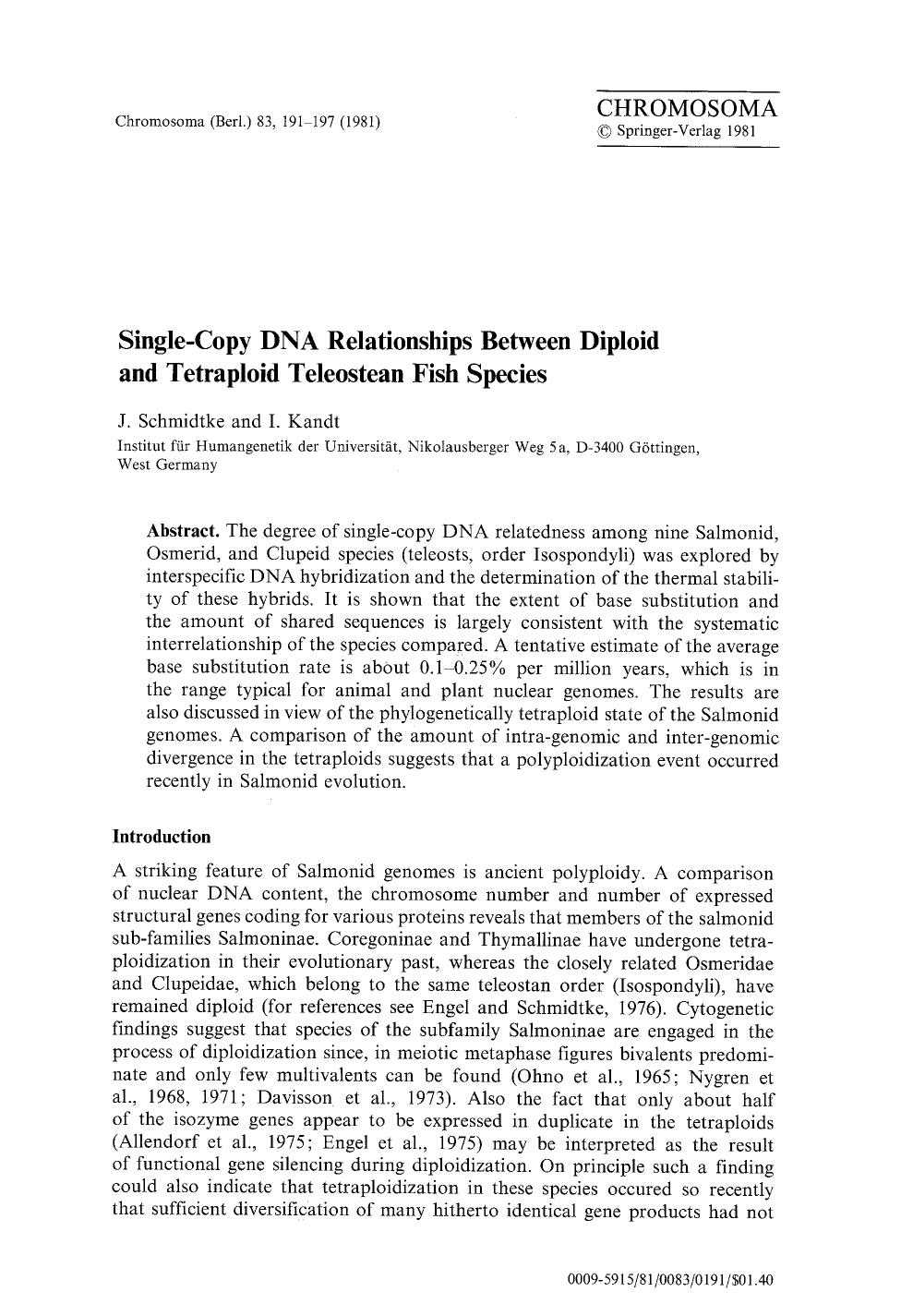 Single-copy DNA relationships between diploid and tetraploid teleostean fish species by Unknown
