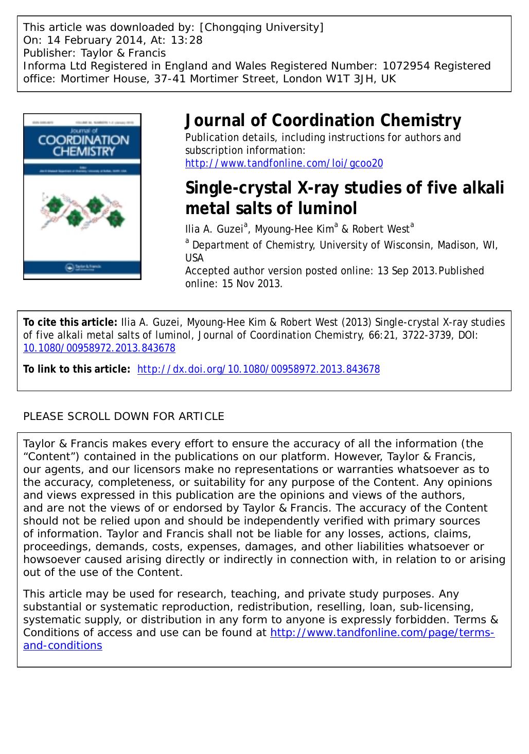 Single-crystal X-ray studies of five alkali metal salts of luminol by Ilia A. Guzei & Myoung-Hee Kim & Robert West