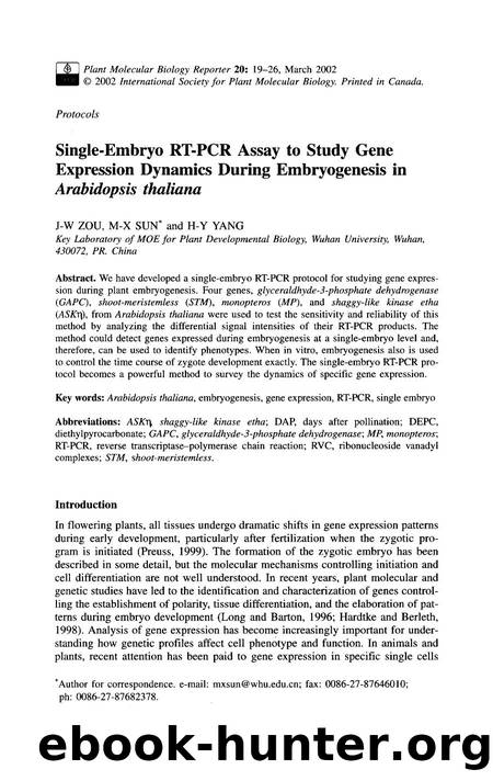 Single-embryo RT-PCR assay to study gene expression dynamics during embryogenesis in <Emphasis Type="Italic">Arabidopsis thaliana <Emphasis> by Unknown