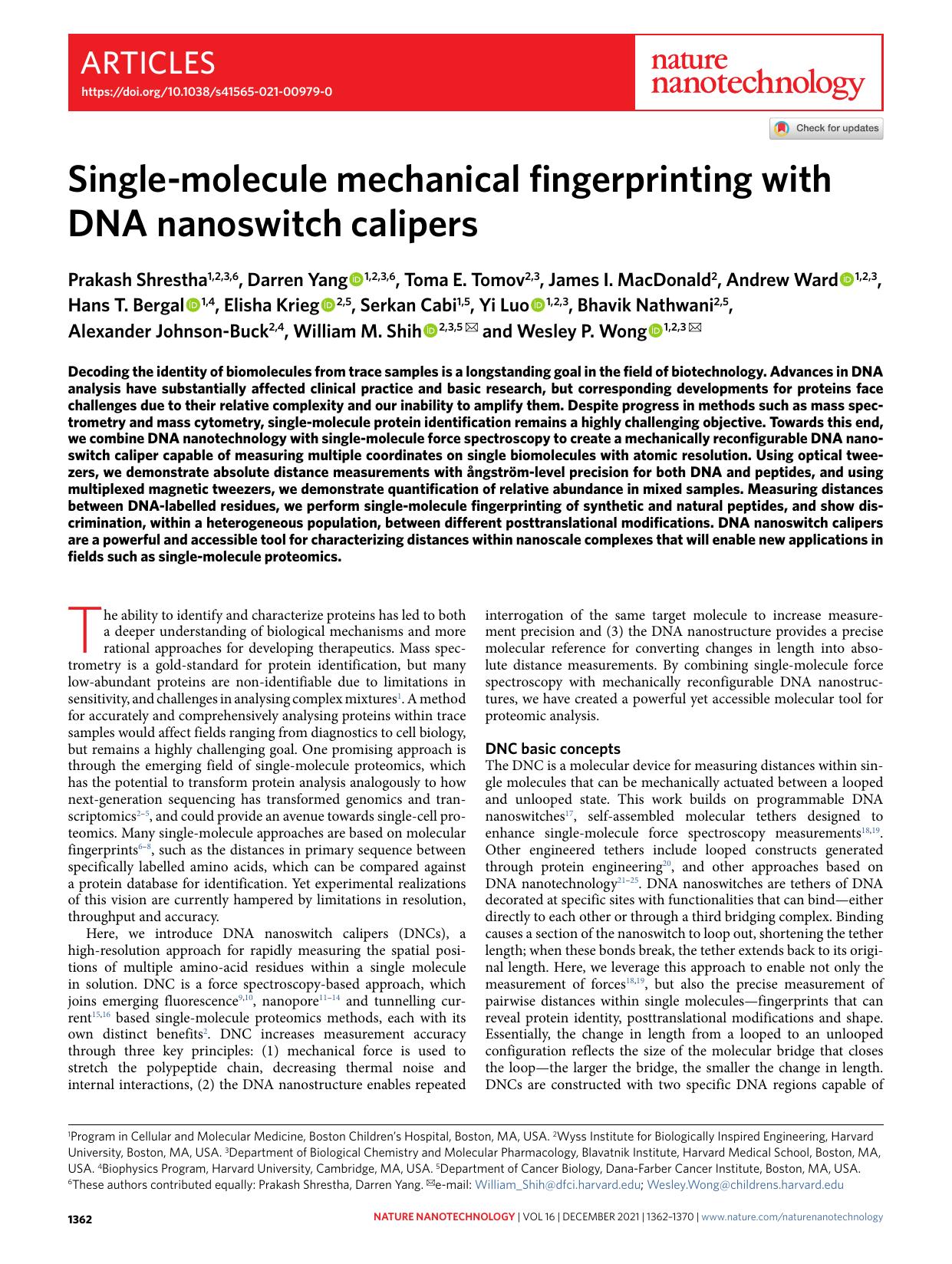 Single-molecule mechanical fingerprinting with DNA nanoswitch calipers by unknow