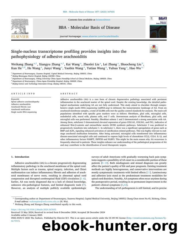 Single-nucleus transcriptome profiling provides insights into the pathophysiology of adhesive arachnoiditis by unknow