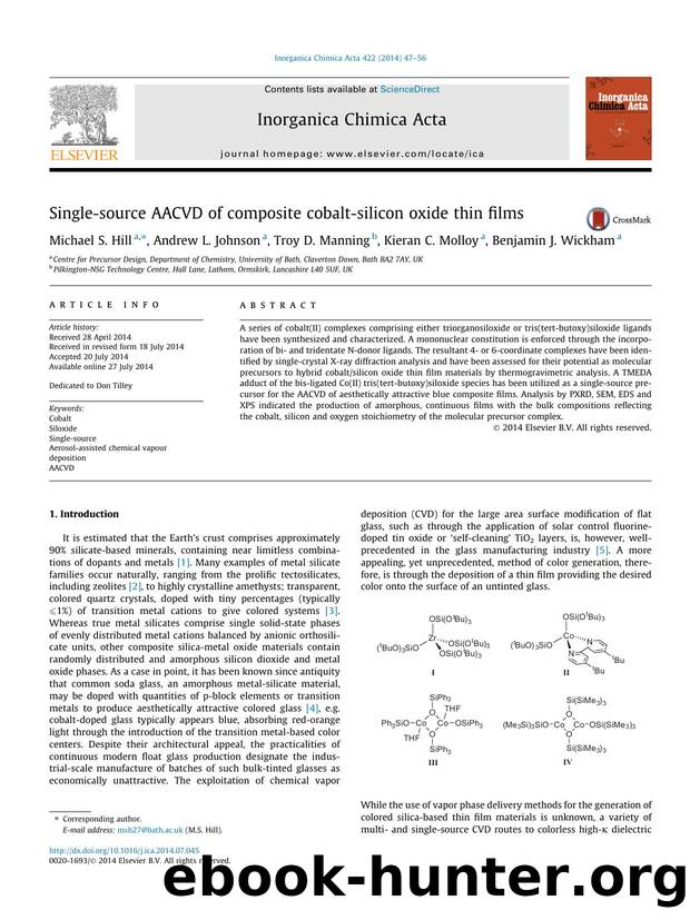 Single-source AACVD of composite cobalt-silicon oxide thin films by Michael S. Hill & Andrew L. Johnson & Troy D. Manning & Kieran C. Molloy & Benjamin J. Wickham
