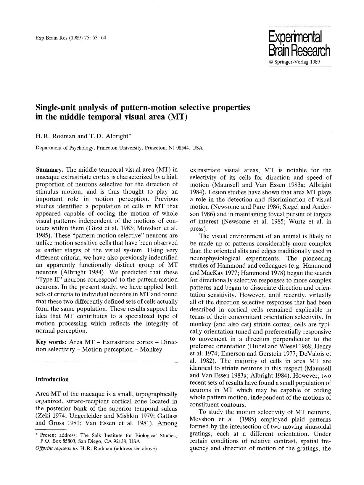 Single-unit analysis of pattern-motion selective properties in the middle temporal visual area (MT) by Unknown