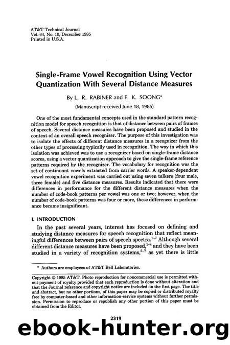 SingleFrame Vowel Recognition Using Vector Quantization With Several Distance Measures by Unknown