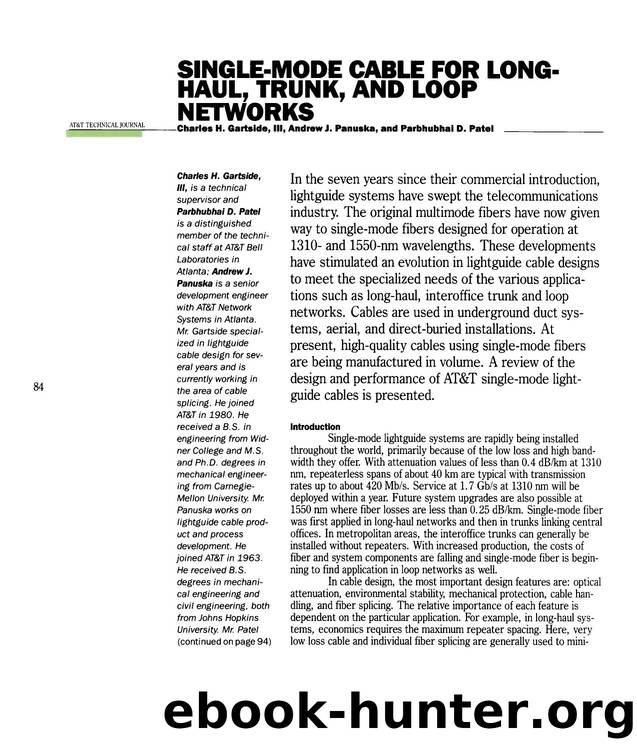 SingleMode Cable for LongHaul, Trunk, and Loop Networks by Unknown
