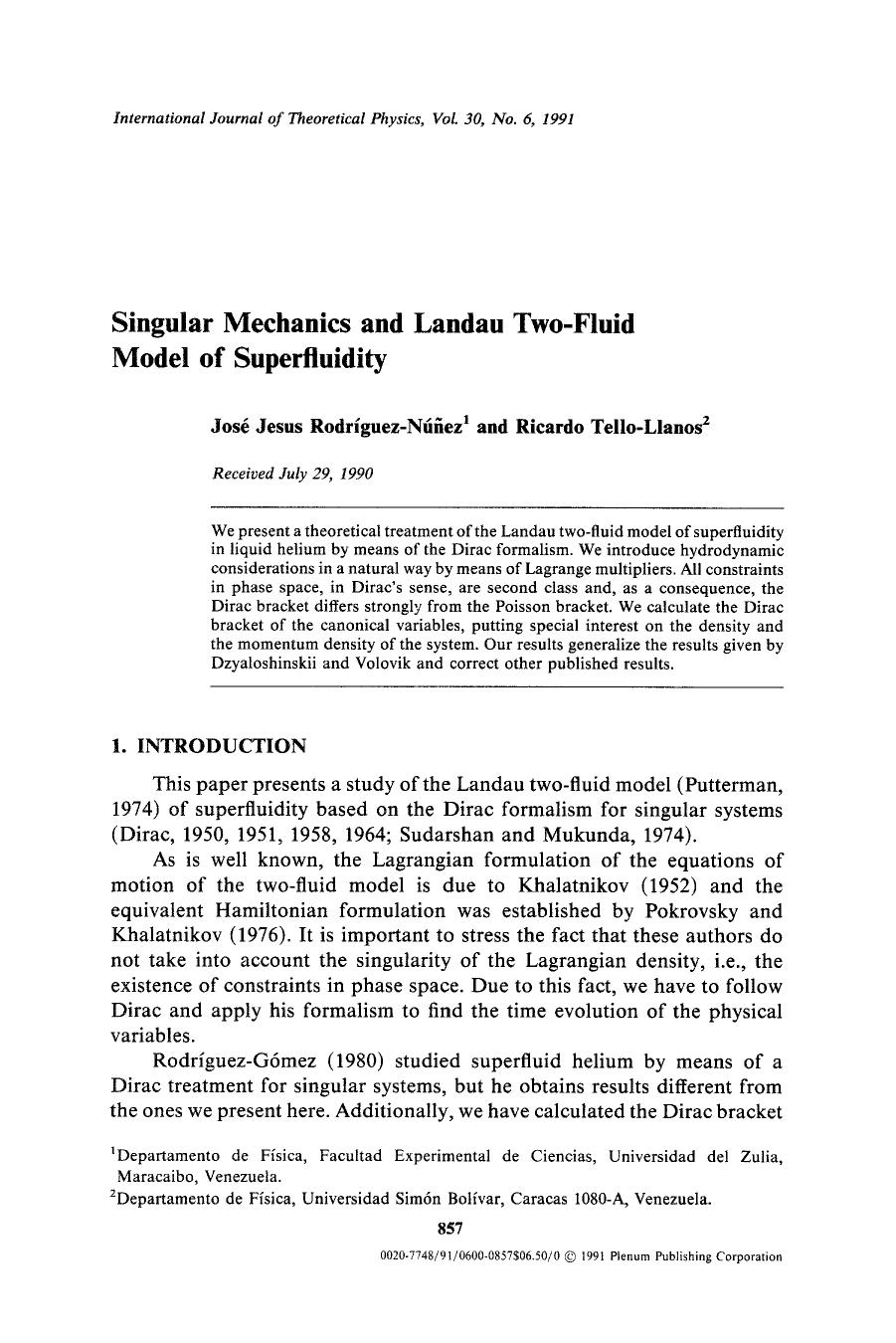 Singular mechanics and Landau two-fluid model of superfluidity by Unknown