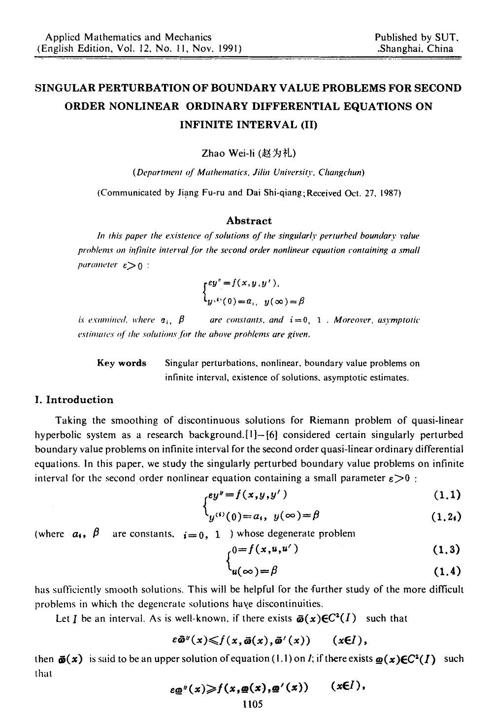 Singular perturbation of boundary value problems for second order nonlinear ordinary differential equations on infinite interval (II) by Unknown