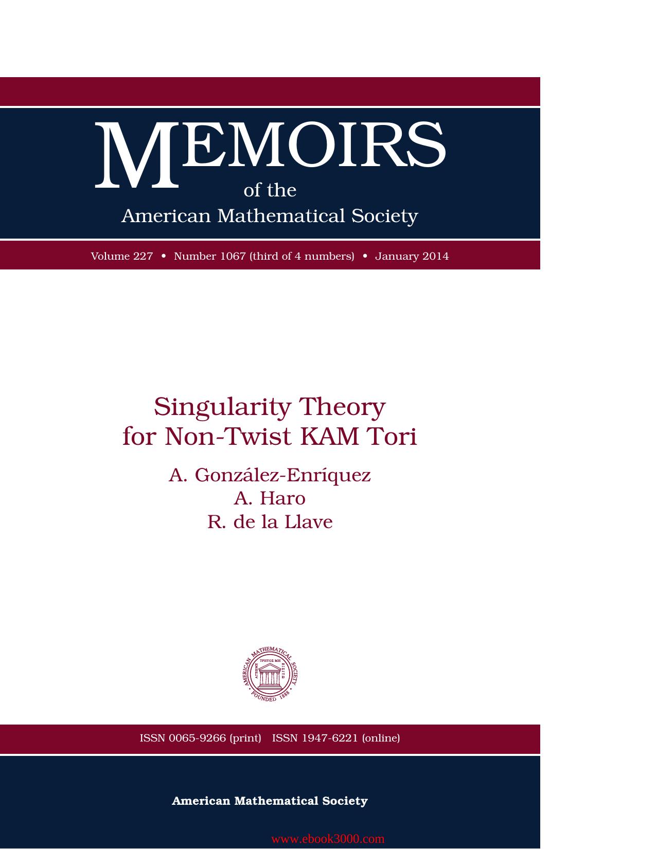 Singularity Theory for Non-Twist Kam Tori (Memoirs of the American Mathematical Society) by Unknow