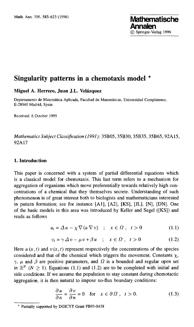 Singularity patterns in a chemotaxis model by Unknown