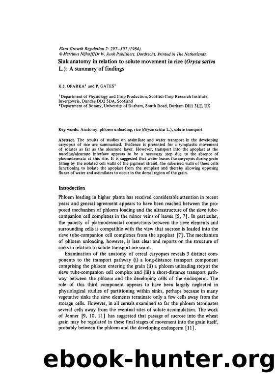 Sink anatomy in relation to solute movement in rice ( <Emphasis Type="Italic">Oryza sativa <Emphasis> L.): A summary of findings by Unknown