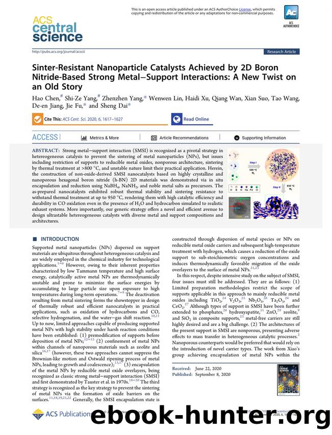 Sinter-Resistant Nanoparticle Catalysts Achieved by 2D Boron Nitride-Based Strong MetalâSupport Interactions: A New Twist on an Old Story by unknow
