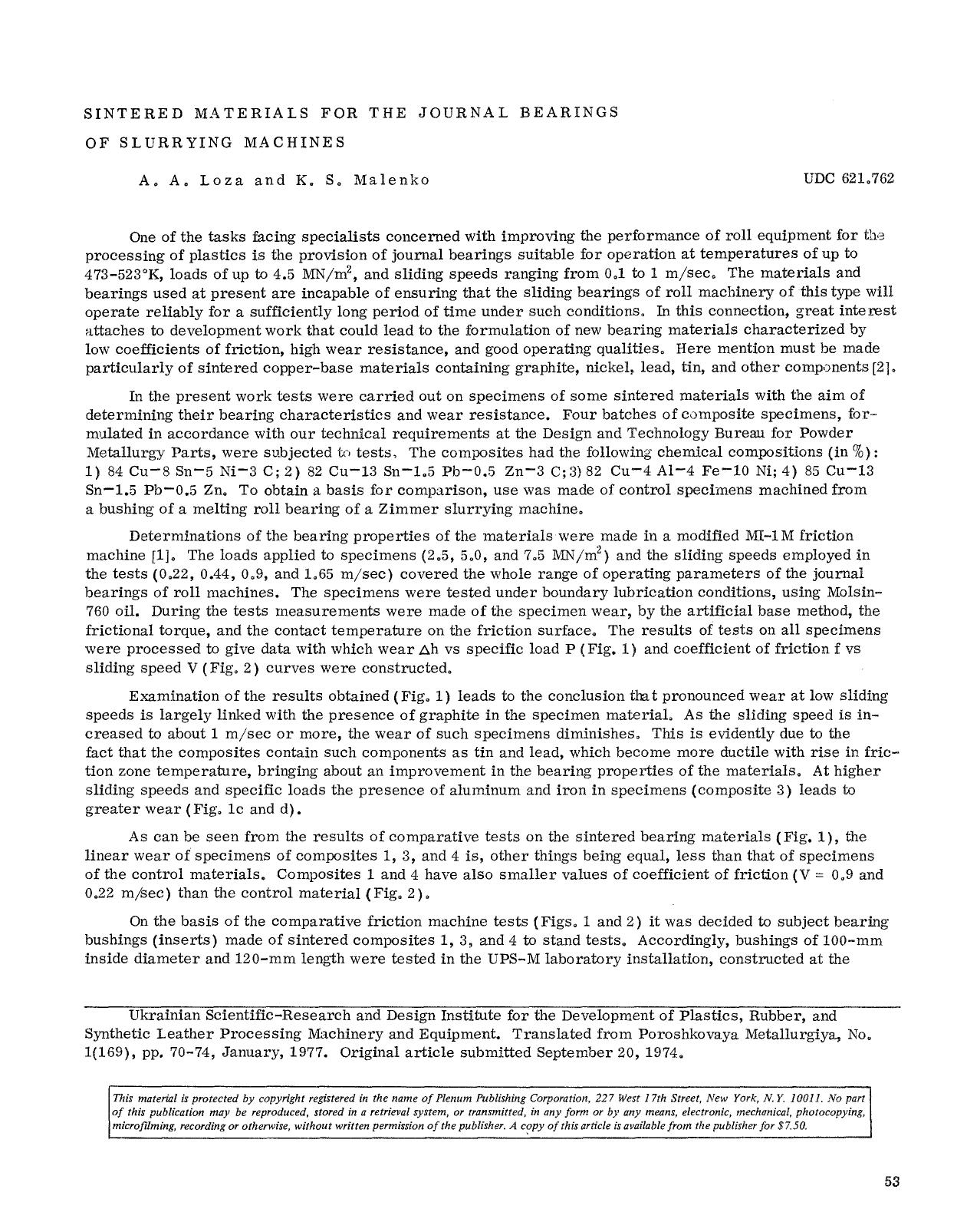 Sintered materials for the journal bearings of slurrying machines by Unknown