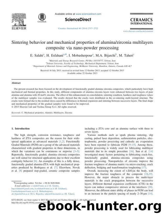 Sintering behavior and mechanical properties of aluminazirconia multilayers composite via nano-powder processing by E. Salahi & H. Esfahani & I. Mobasherpour & M.A. Bijarchi & M. Taheri