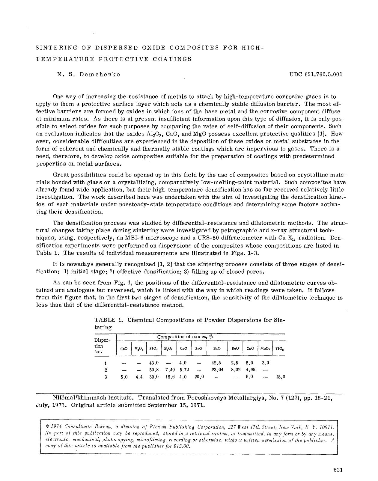 Sintering of dispersed oxide composites for high-temperature protective coatings by Unknown