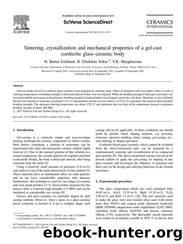 Sintering, crystallization and mechanical properties of a gel-cast cordierite glassâceramic body by H. Bartar Esfahani