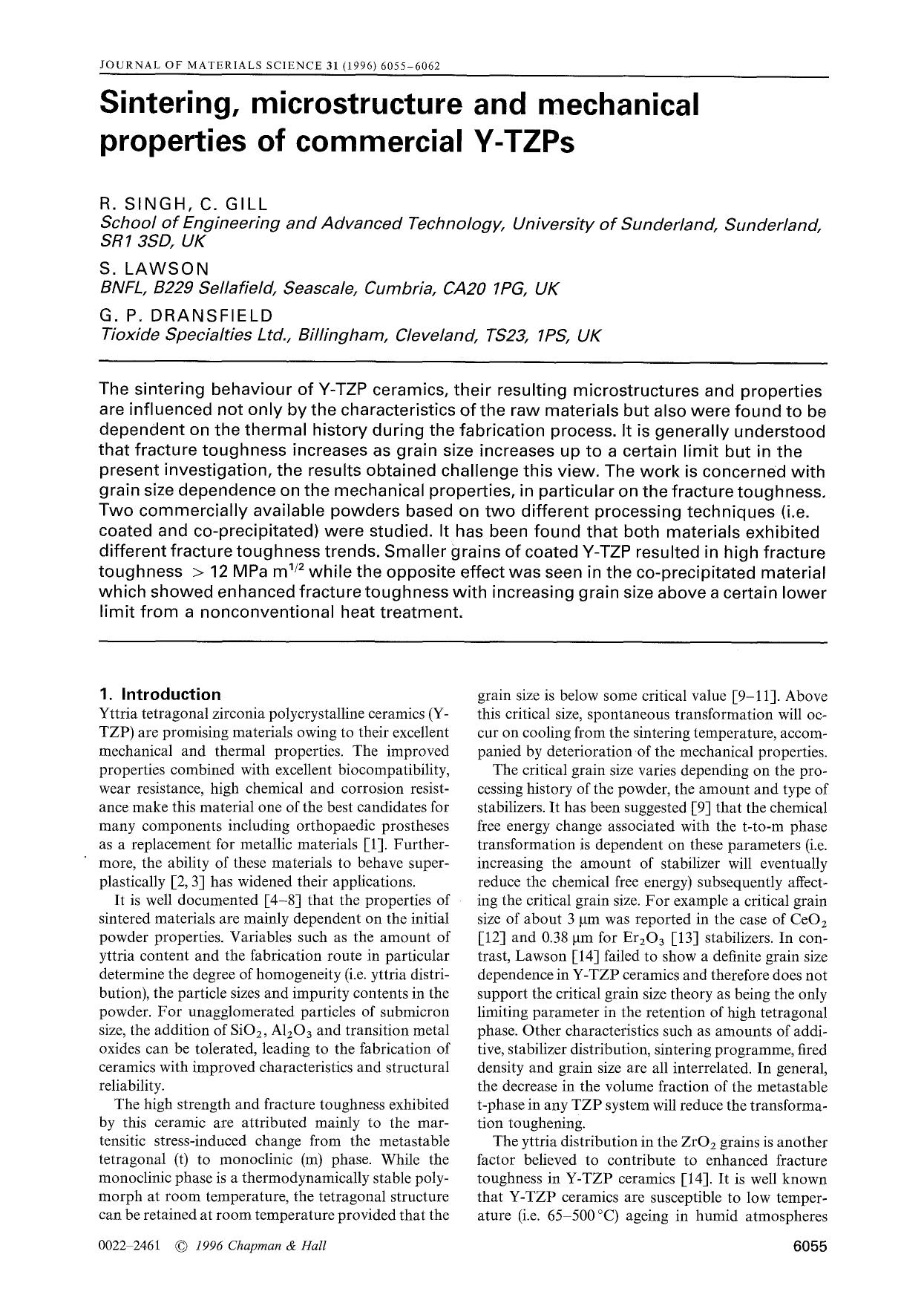 Sintering, microstructure and mechanical properties of commercial Y-TZPs by Unknown