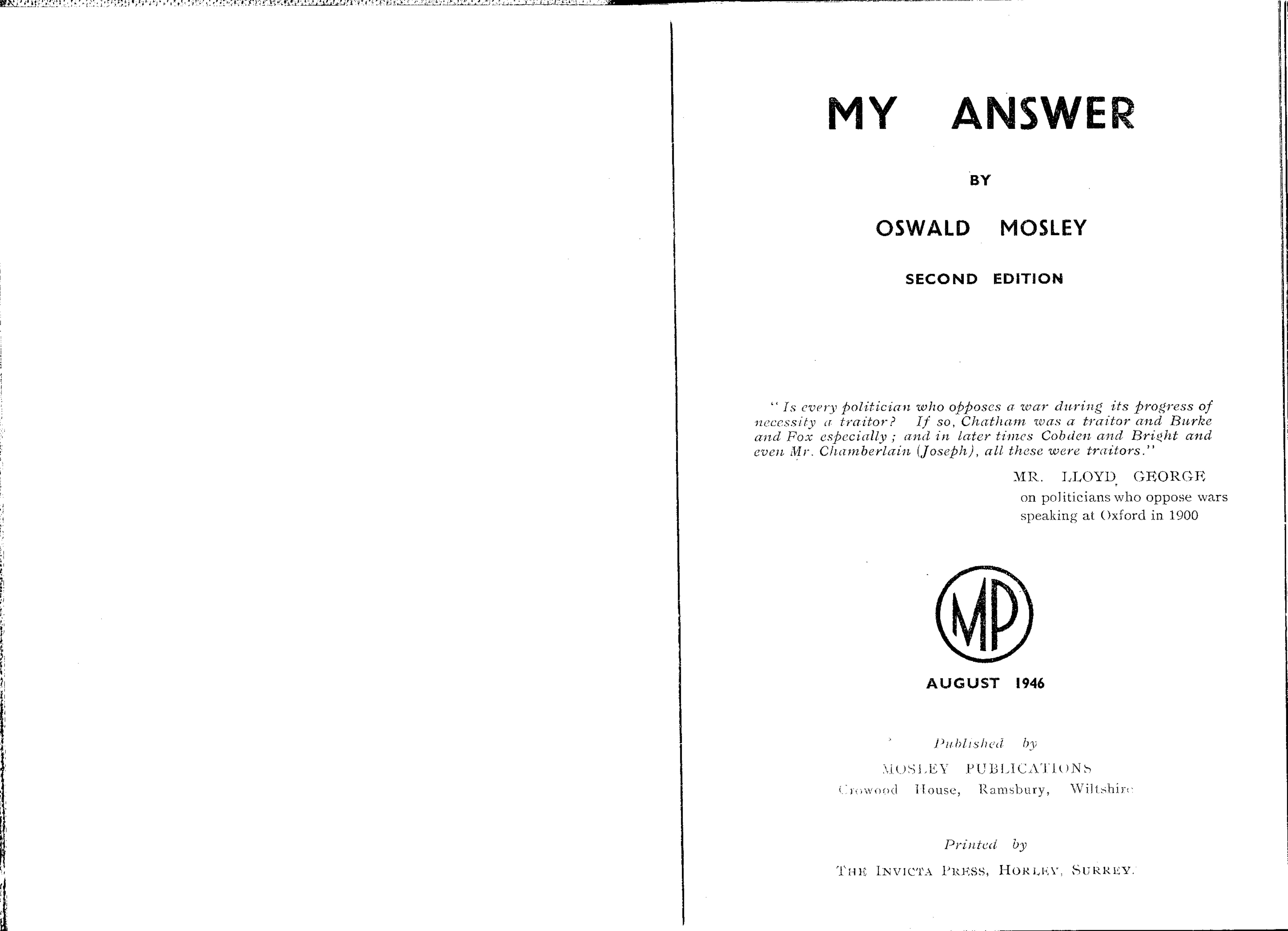 Sir Oswald Mosley by My Answer