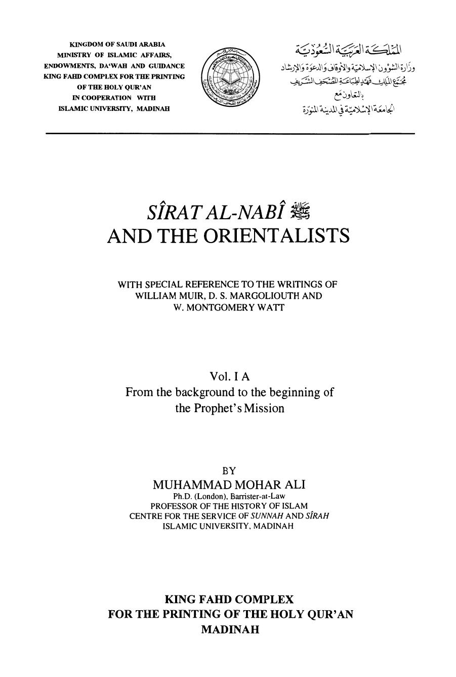 Sirat al-Nabi and the Orientalists by Muhammad Mohar Ali