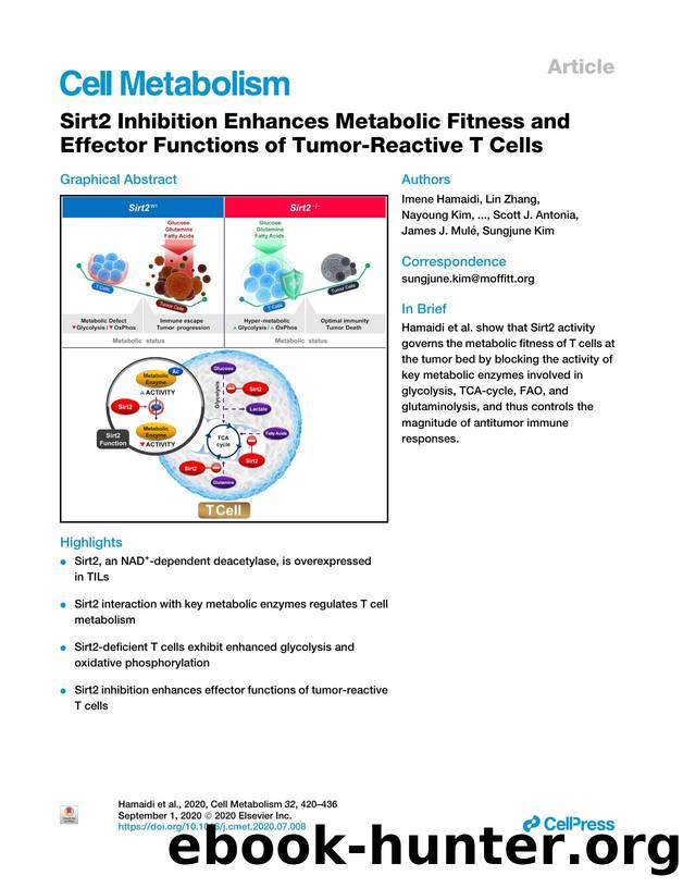 Sirt2 Inhibition Enhances Metabolic Fitness and Effector Functions of Tumor-Reactive T Cells by unknow