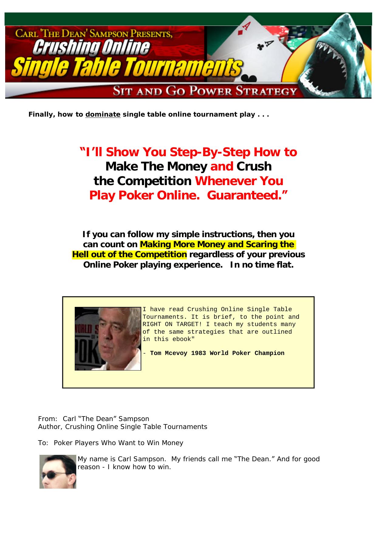 Sit And Go Poker Tournament Ebook. by Best of Kuszter's Collection