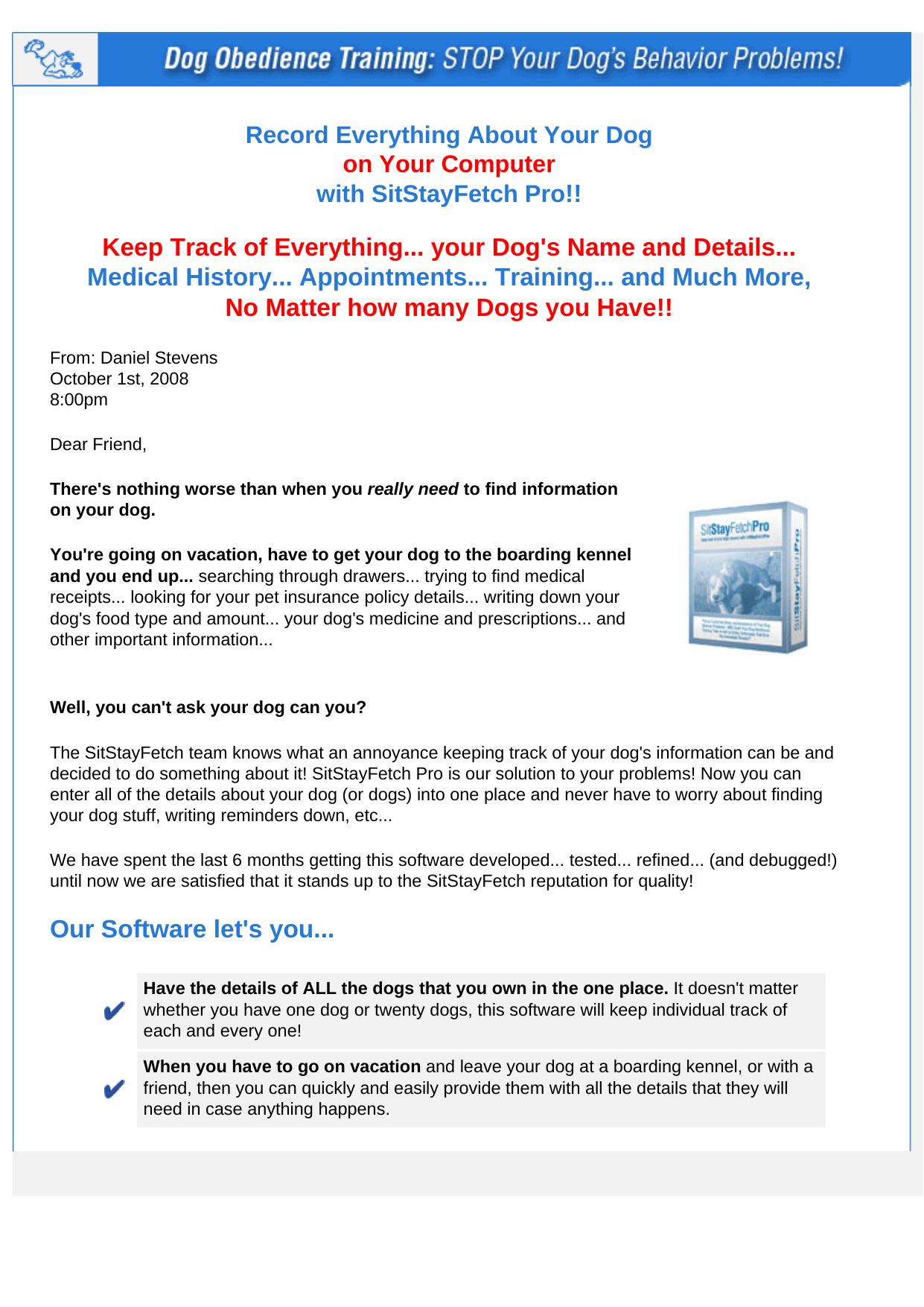SitStayFetch Pro- Dog Care Software. by Best of Kuszter's Collection