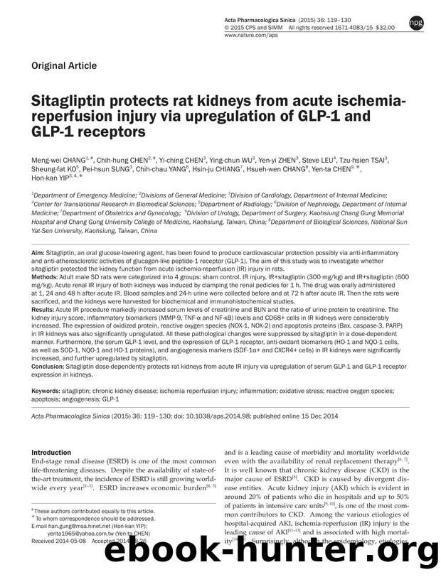 Sitagliptin protects rat kidneys from acute ischemia-reperfusion injury via upregulation of GLP-1 and GLP-1 receptors by unknow