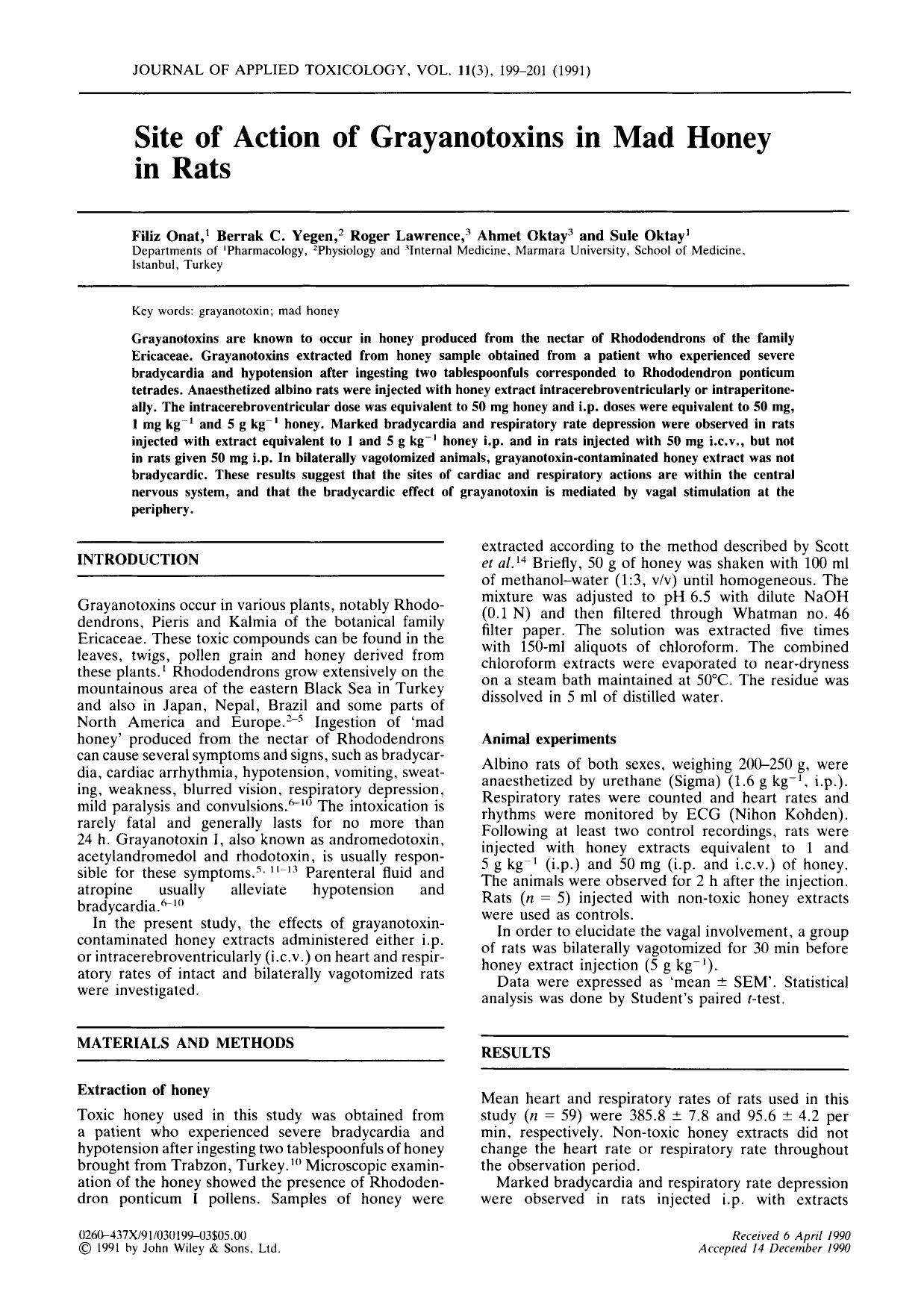 Site of action of grayanotoxins in mad honey in rats by Unknown