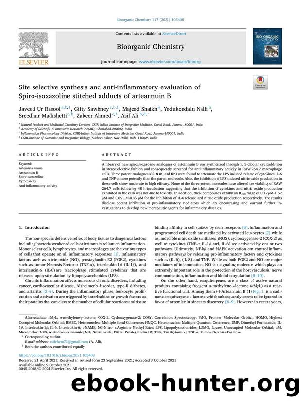 Site selective synthesis and anti-inflammatory evaluation of Spiro-isoxazoline stitched adducts of arteannuin B by unknow