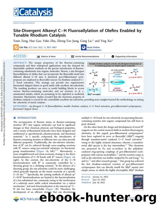 Site-Divergent Alkenyl CâH Fluoroallylation of Olefins Enabled by Tunable Rhodium Catalysis by Yaxin Zeng Han Gao Yulei Zhu Zhong-Tao Jiang Gang Lu & Ying Xia
