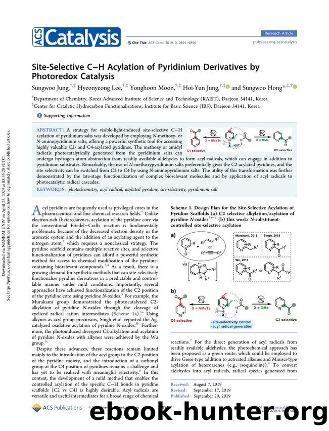 Site-Selective CâH Acylation of Pyridinium Derivatives by Photoredox Catalysis by Sungwoo Jung Hyeonyeong Lee Yonghoon Moon Hoi-Yun Jung & Sungwoo Hong
