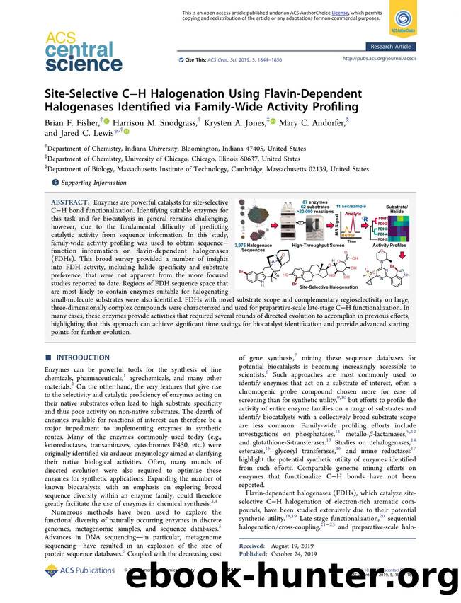 Site-Selective CâH Halogenation Using Flavin-Dependent Halogenases Identified via Family-Wide Activity Profiling by unknow