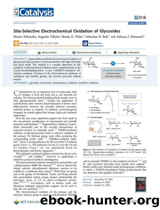 Site-Selective Electrochemical Oxidation of Glycosides by Marios Kidonakis Augustin Villotet Martin D. Witte Sebastian B. Beil and Adriaan J. Minnaard