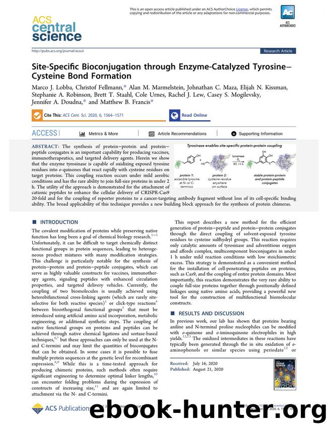 Site-Specific Bioconjugation through Enzyme-Catalyzed TyrosineâCysteine Bond Formation by unknow
