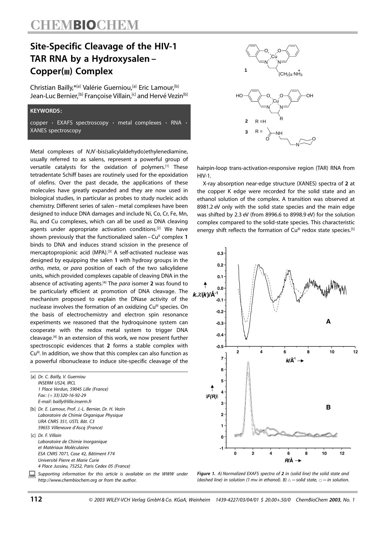 Site-Specific Cleavage of the HIV-1 TAR RNA by a Hydroxysalen-Copper(III) Complex by Unknown