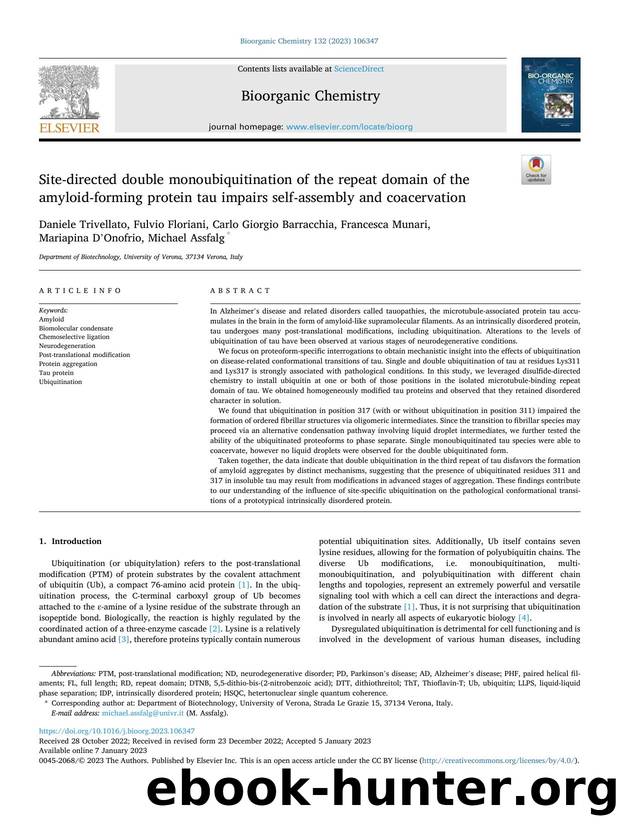 Site-directed double monoubiquitination of the repeat domain of the amyloid-forming protein tau impairs self-assembly and coacervation by unknow