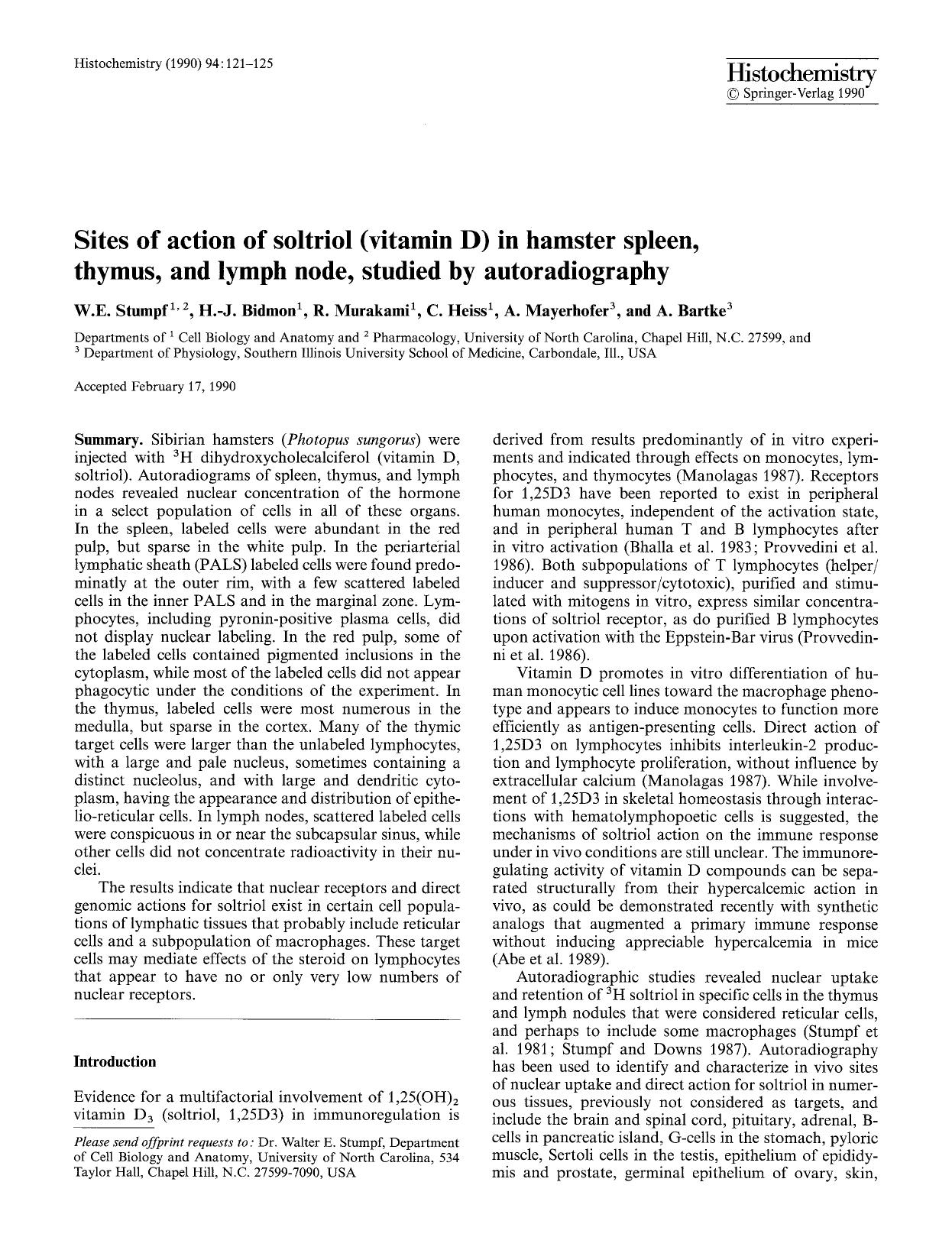 Sites of action of soltriol (vitamin D) in hamster spleen, thymus, and lymph node, studied by autoradiography by Unknown