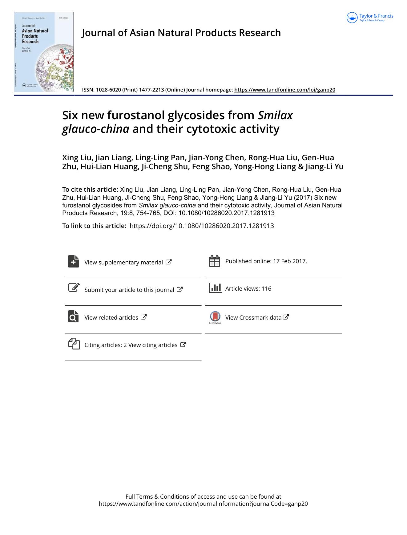 Six new furostanol glycosides from Smilax glauco-china and their cytotoxic activity by unknow