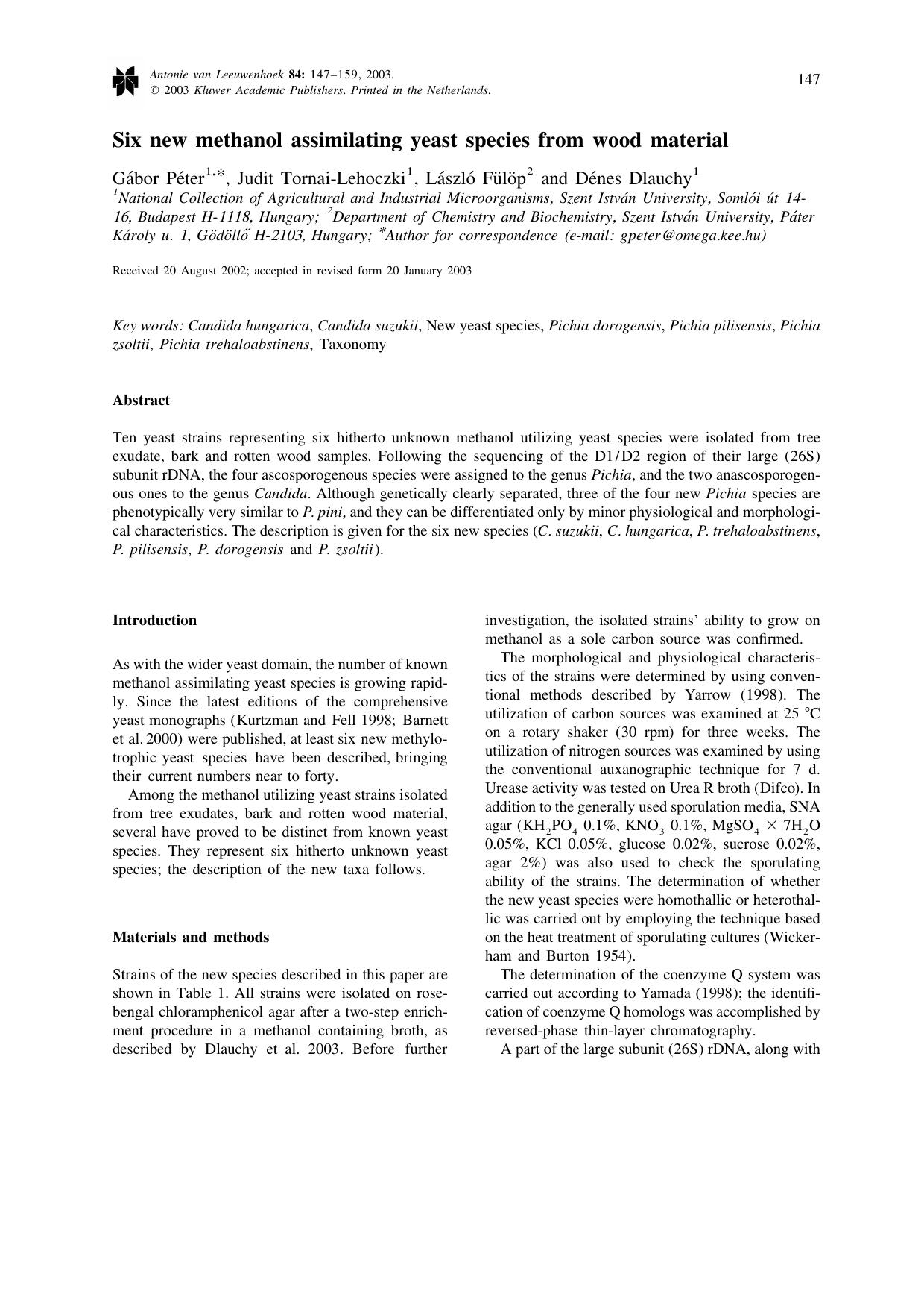 Six new methanol assimilating yeast species from wood material by Unknown