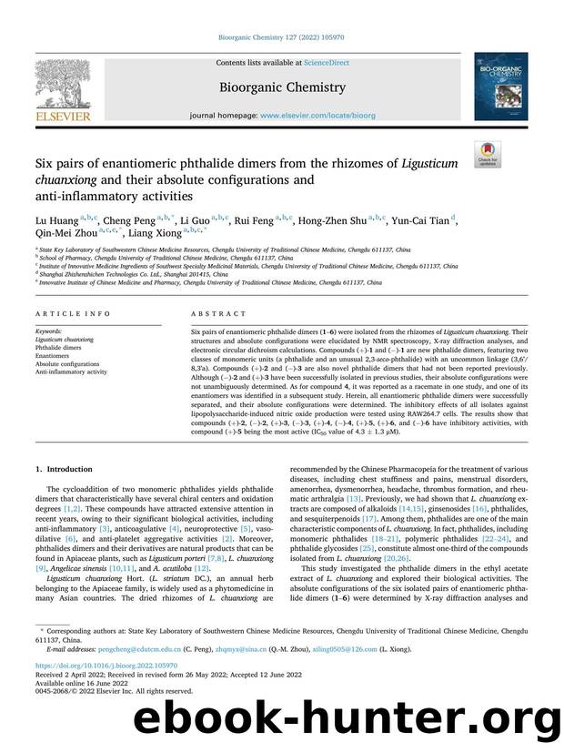 Six pairs of enantiomeric phthalide dimers from the rhizomes of Ligusticum chuanxiong and their absolute configurations and anti-inflammatory activities by unknow