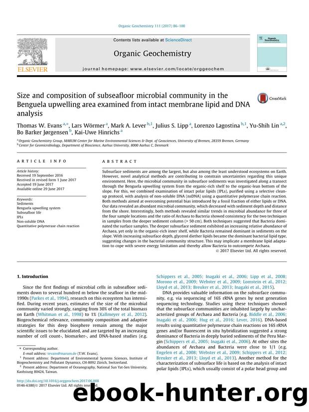 Size and composition of subseafloor microbial community in the Benguela upwelling area examined from intact membrane lipid and DNA analysis by unknow