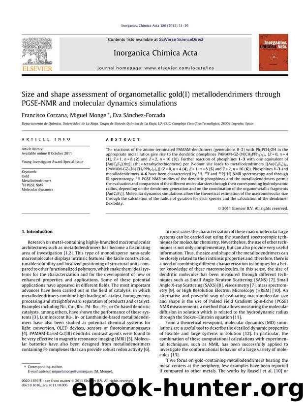 Size and shape assessment of organometallic gold(I) metallodendrimers through PGSE-NMR and molecular dynamics simulations by Francisco Corzana & Miguel Monge & Eva Sánchez-Forcada