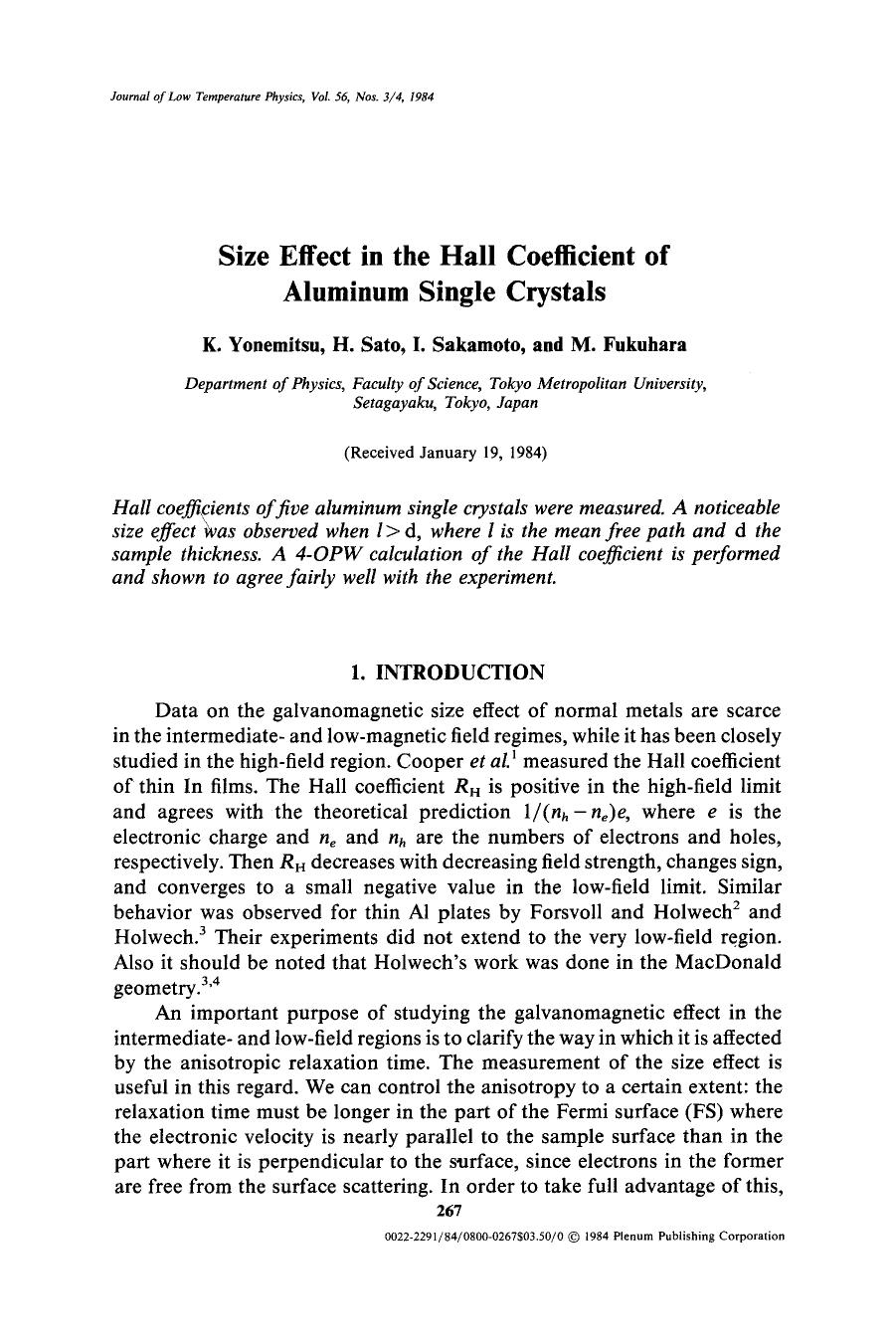 Size effect in the hall coefficient of aluminum single crystals by Unknown
